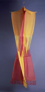 Trude Guermonprez; Banner, 1962 Silk, brass rods; double weave 81 x 28 x 28 in. (205.7 x 71.1 x 71.1 cm) Museum of Arts and Design, Purchased by the American Craft Council with funds from the Valerie Henry Memorial Fund, 1967, 1967.96 Photo Credit: Eva Heyd