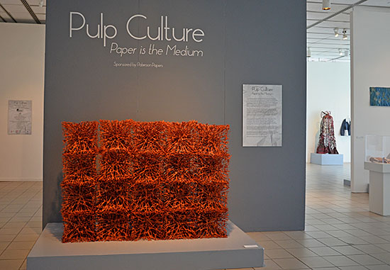 Takaaki Tanaka work "A Harden Nest" in front of the Morris Museum's Pulp Culture exhibit. Photo by Tom Grotta