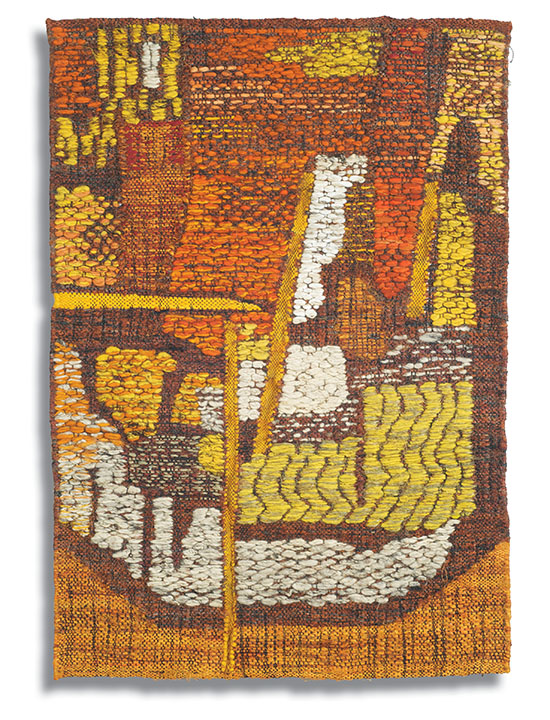 4jo. Jolanta Owidska MARGARET VIII, flax, sisal and wool, 57" x 39", 1977, photo by Tom Grotta