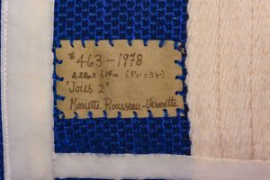The label for Mariette Rousseau-Vermette’s Joie 2 — the number links to her meticulously maintained files. Photo: Tom Grotta.