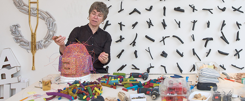 Gyöngy Laky in her studio