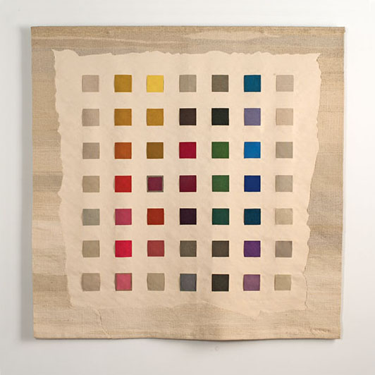 22sh/r Color Alphabet Tapestry by Sheila Hicks, wool, silk, 6’ x 6’, 1982. Photo by Tom Grotta