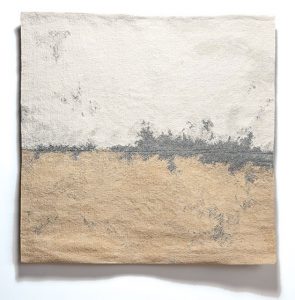 Linen Tapestry with Broken Grey Line by Sara Brennan, linen, wool, and cotton, 42.5" x 42", 2014