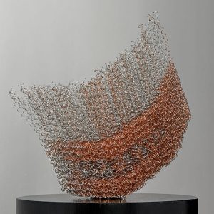 Fuhkyoh Tsuruko Tanikawa, linked copper, 17" x 16" x 6.5", 2002, stainless steel wire