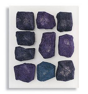 Traces 3 Relief, Mia Olsson, sisal and coconut fibers on blastered acrylic glass, 14" x 11.875" x 1.25", 36 x 30cm, 2006
