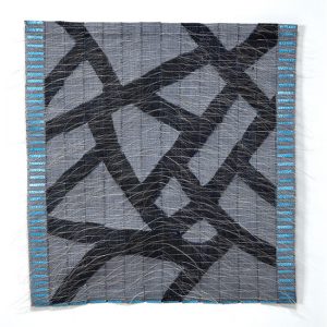 Markings and Blues, Adela Akers, linen, horsehair, metal and paint, 28” X 30”, 2018. Photo by Tom Grotta.