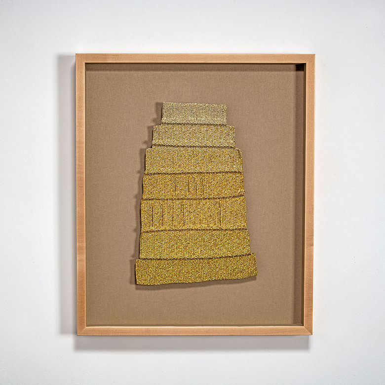Gold Laugh, Micheline Beauchemin, metallic and acrylic thread, cotton, 25.25” x 21.25” x 2.25”, 1980-85