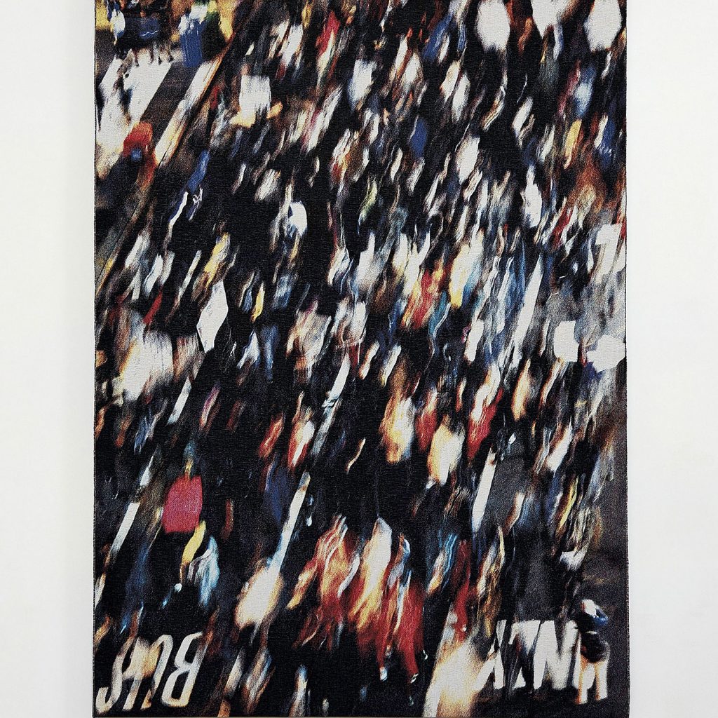 Movement by Grethe Sørensen,  
tapestry from the arists video of a protesting the death of Eric Garner in NYC. Photo by Tom Grotta