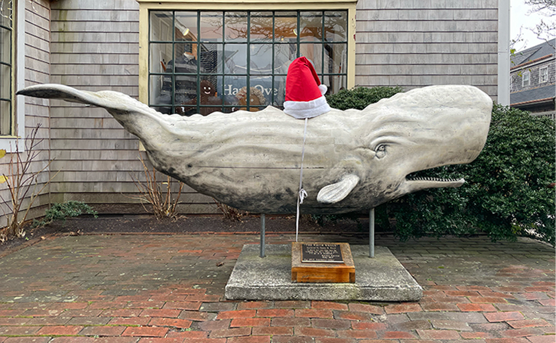 Whale Sculpture in front of Nantucket store