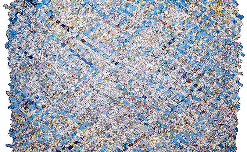 NY Street Map Collage, Toshio Sekiji, lacquered New York street maps