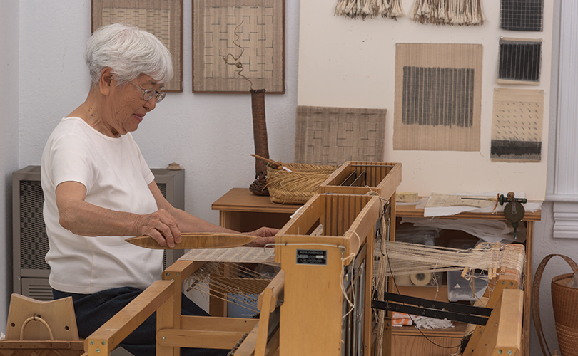 Kay Sekimachi at the loom