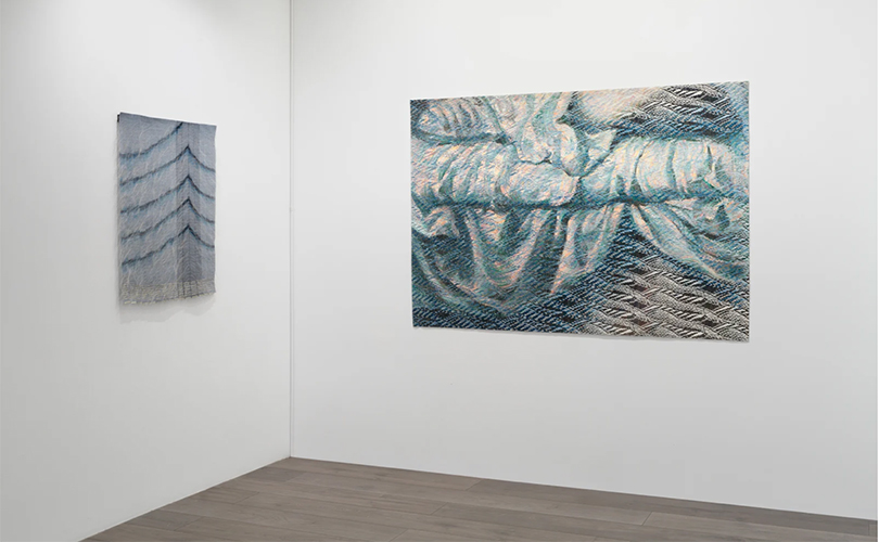 Adela Akers, Drape, 2017 and Lia Cook, Material Pleasures: Artemisia, 1993. photo courtesy of Hollis Taggart Gallery in New York City
