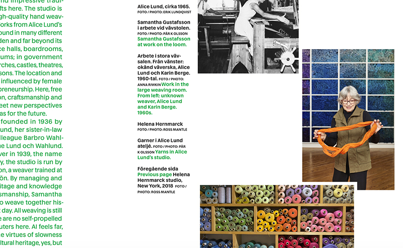 The Gently Monumental,” by Anneke Enquist about Helena Hernmarck in Form magazine