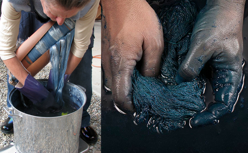 Polly Barton and Eduardo Portillo & Mariá Dávila working with indigo